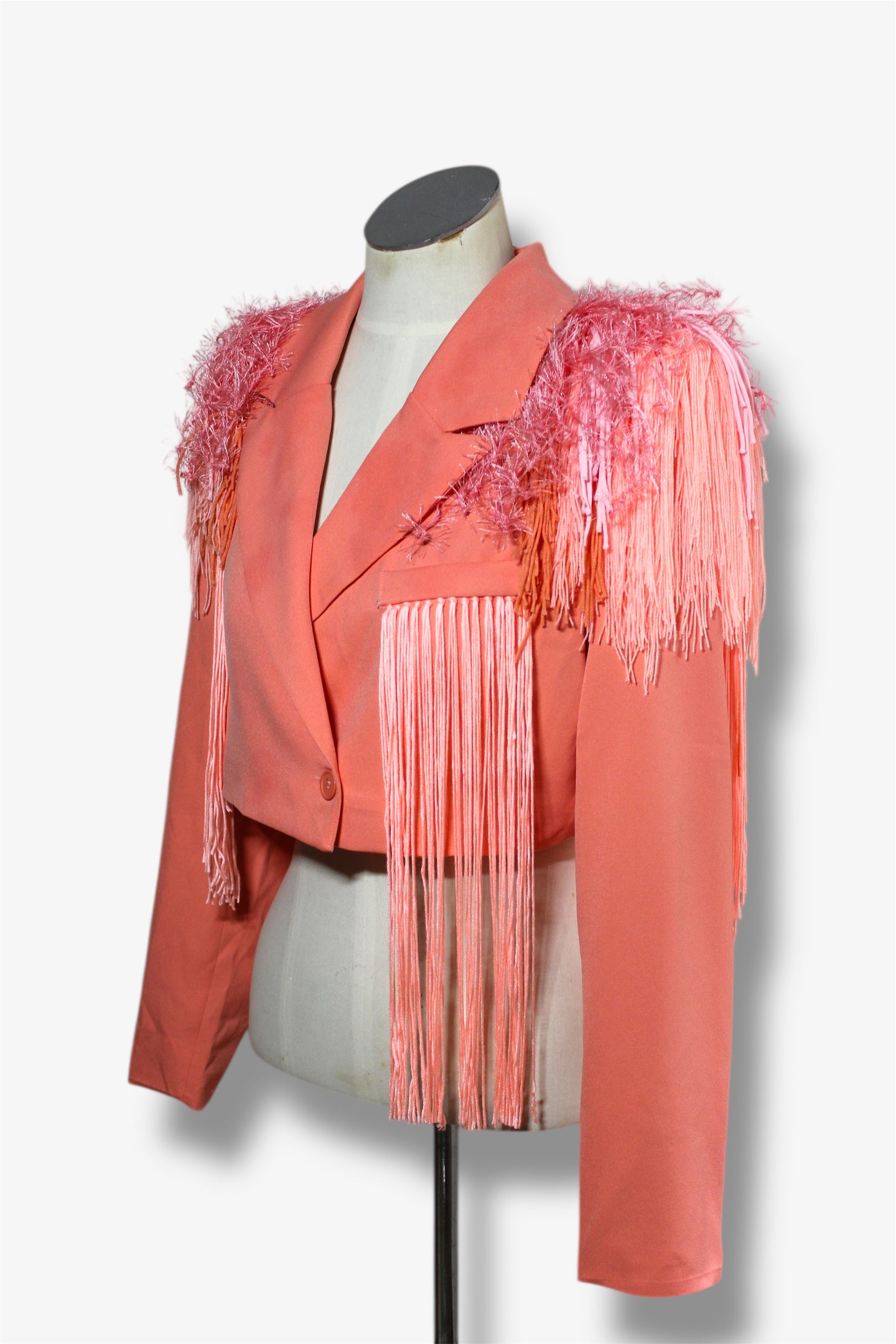 CROPPED FRINGE BLAZER // PEACH