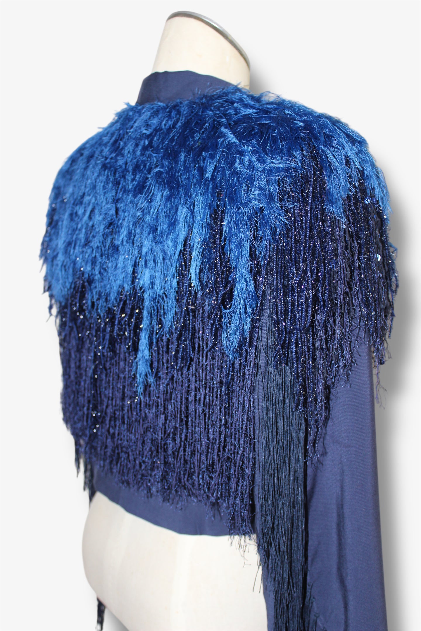 CROPPED FRINGE BLAZER // NIGHT BLUE