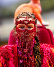 Lade das Bild in den Galerie-Viewer, RED BEADED &quot; LOVE &quot; CROCHET MASK
